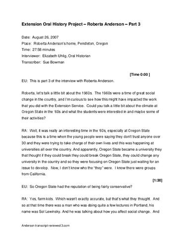 Interview with Roberta Frasier Anderson, August 26, 2007 (Part 3 transcript) show page link