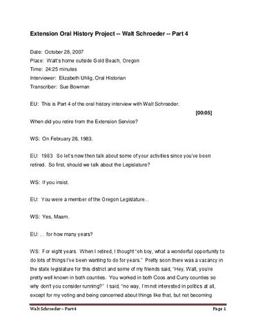 Interview with Walt Schroeder, October 28, 2007 (Part 4 Transcript) show page link
