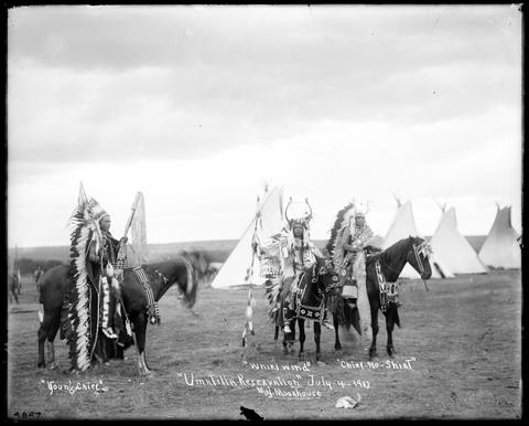 Young Chief, Whirlwind, and No-Shirt, Umatilla Indians in costume, on ...