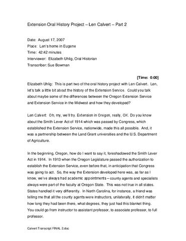 Interview with Leonard J. Calvert, August 17, 2007 (Part 2 transcript) show page link