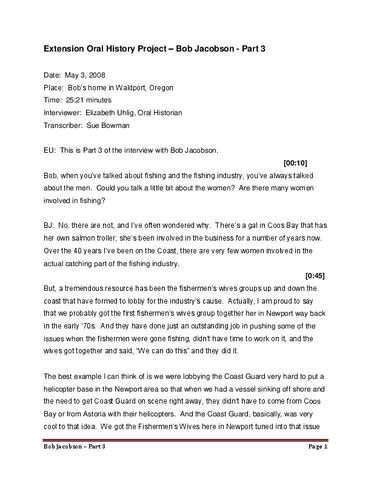 Interview with Robert W. Jacobson, May 3, 2008 (Part 3 transcript) show page link