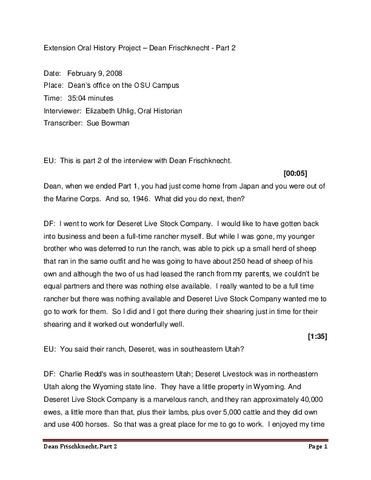 Interview with Dean Frischknecht, February 9, 2008 (Part 2 Transcript) show page link