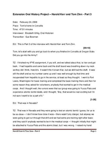 Interview with Harold Kerr and Tom Zinn, February 24, 2008 (Part 3 Transcript) show page link