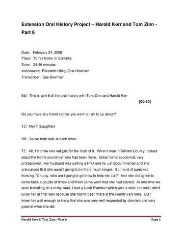 Interview with Harold Kerr and Tom Zinn, February 24, 2008 (Part 6 Transcript) show page link