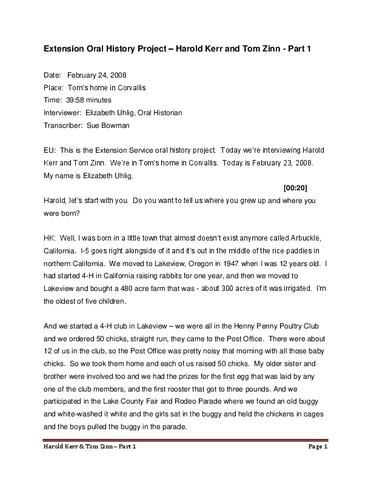 Interview with Harold Kerr and Tom Zinn, February 24, 2008 (Part 1 Transcript) show page link