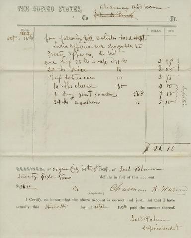 Abstract C: Joel Palmer [f1], 1854: 4th quarter [8] show page link