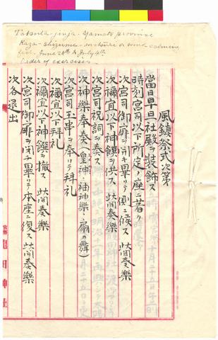 Tatsuta-jinja Kaza-Shizumi-matsuri Order of exercises Aki-matsuri History and Order of Procession show page link