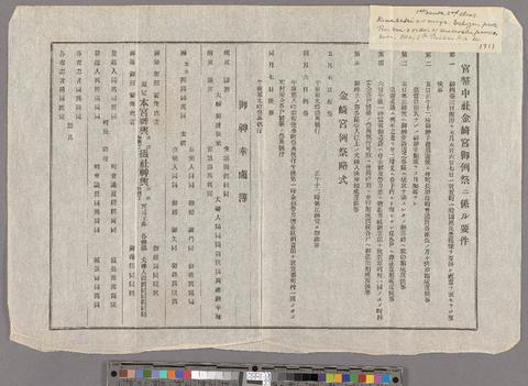 1st rank, 2nd class Kamasaki no miya, Echizu prov Reisai o order of Mikoshi procession May 6th Reisai [illegible] 1917 show page link