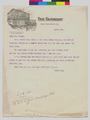 Letter to Mr Noritake Tsuda dated April 5, 1920 show page link
