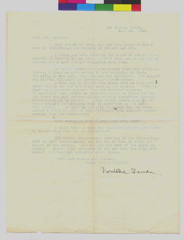 Letter to Mrs Murray Warner from Noritake Tsuda dated October 31, 1920 show page link