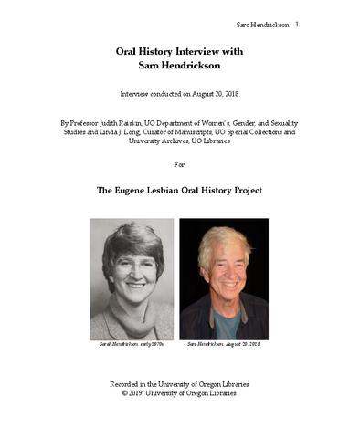Oral History Interview with Saro Hendrickson: Transcript, Eugene Lesbian Oral History Project show page link
