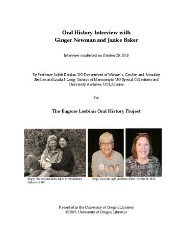 Oral History Interview with Ginger Newman and Janice Baker: Transcript, Eugene Lesbian Oral History Project show page link