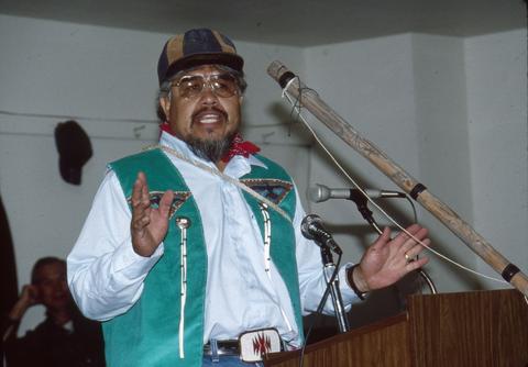 Speaker at Pi-Ume-Sha Treaty Days Powwow, Warm Springs, Oregon 1992