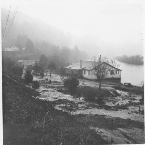 View of flood damage along the Alsea River at Tidewater | Oregon Digital