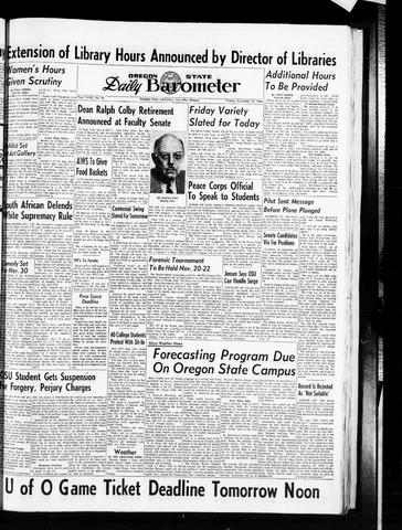 Oregon State Daily Barometer, November 10, 1961