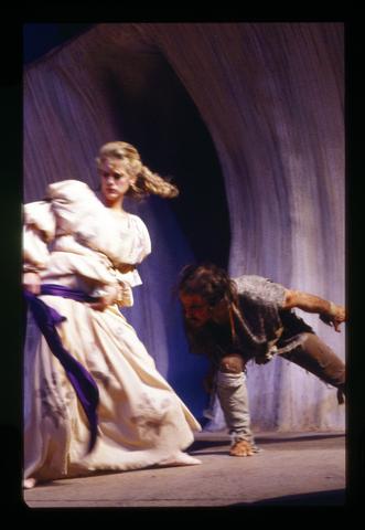 Buffy Bowman as Miranda and W. Paul Doughton as Caliban in The Tempest, 1989