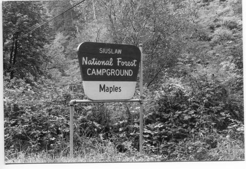 Entrance sign to Maples Campground
