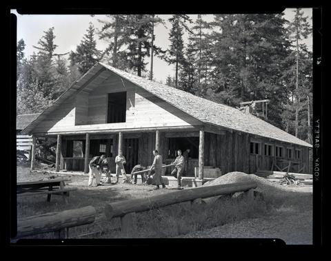 The Forestry Club cabin under construction at Peavy Arboretum