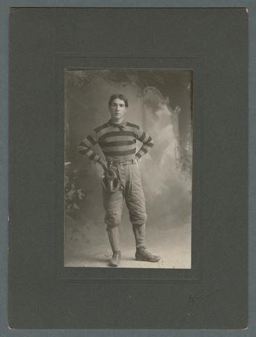 Portrait of Harvey Earle "Rat" Rinehart in football uniform, circa 1905