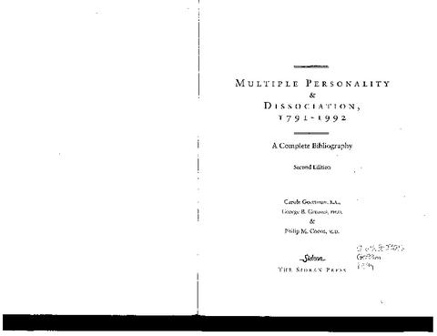 Multiple personality and dissociation, 1791-1992: a complete bibliography