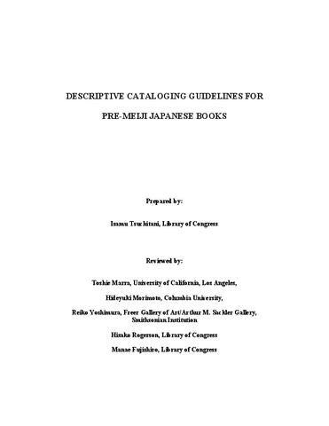 Descriptive Cataloging Guidelines for Pre-Meiji Japanese Books