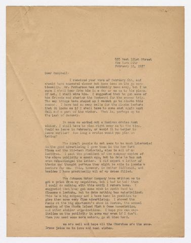 Correspondence, February 1927