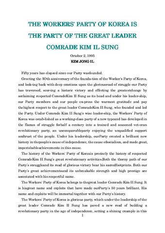Workers' Party of Korea is the Party of the Great Leader Comrade Kim Il Sung