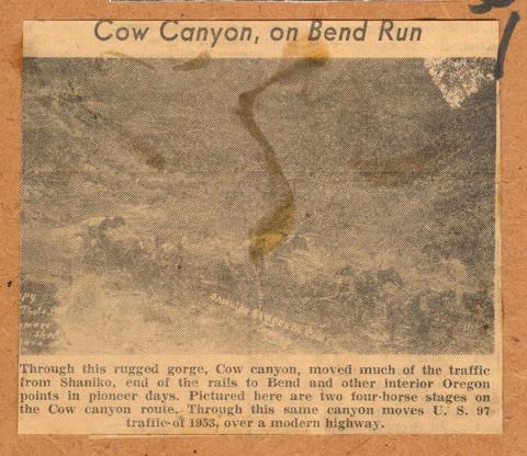 Cow Canyon, on Bend Run - image of two four-horse stages on the Cow Canyon route