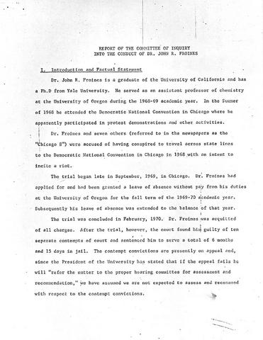 Report of the Committee of Inquiry into the Conduct of Dr. John P. Froines
