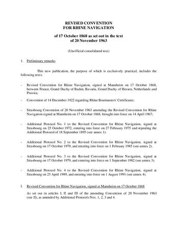 Revised convention relating to the navigation of the Rhine