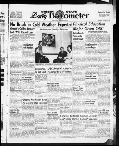 Oregon State Daily Barometer, February 1, 1950