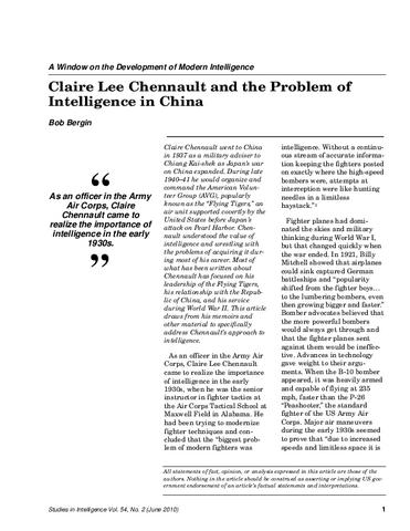 Claire Lee Chennault and the Problem of Intelligence in China
