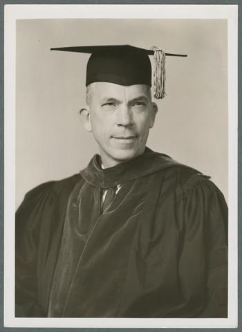 A. L. Strand in cap and gown, circa 1950