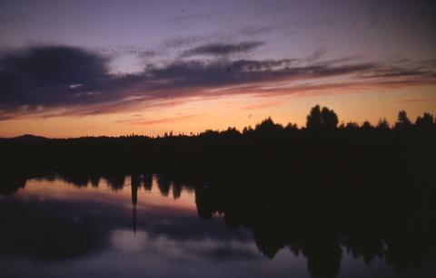 "Looking west from Albany Bridge over the Willamette River, vanishing twilight" 