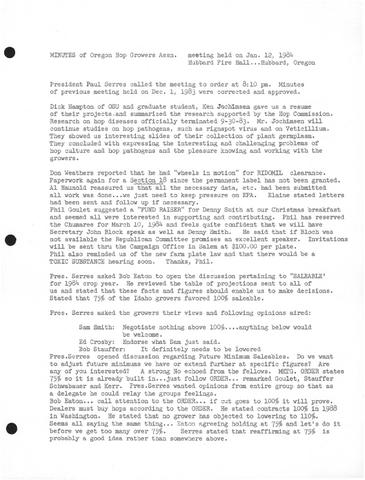 Oregon Hop Growers Association Meeting Minutes 1984-1993