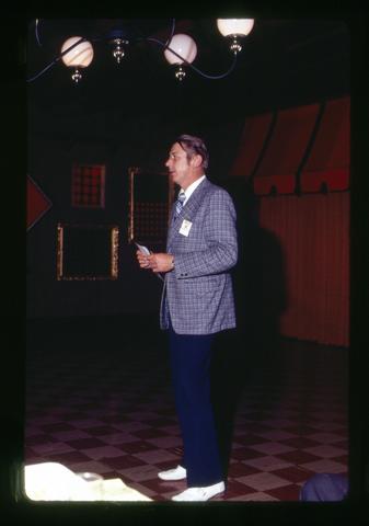 Jim Fisher speaking at Tualatin Valley Shriners, Tualatin, Oregon, circa 1973