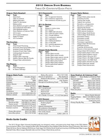 2012 Oregon State University Men's Baseball Media Guide